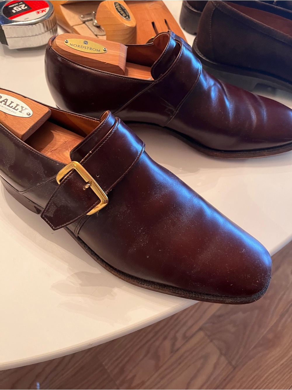 Church's Dark Brown Leather Single Monk Strap Shoes with Gold Buckle